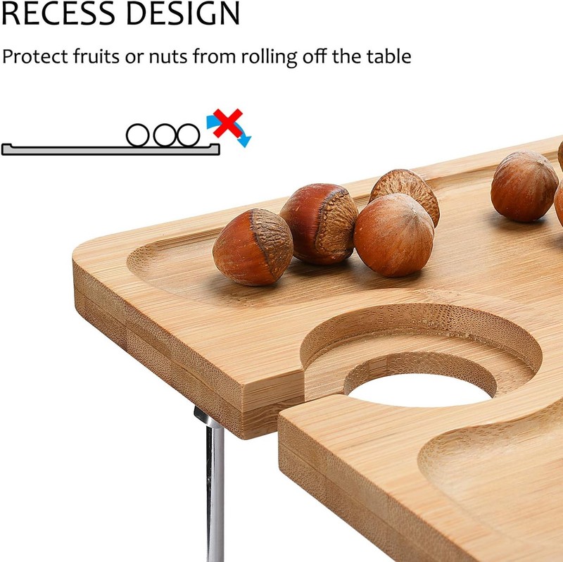 Travel-Friendly Wine Table - Bamboo Folding Snack Tray with Glass & Bottle Slots gallery