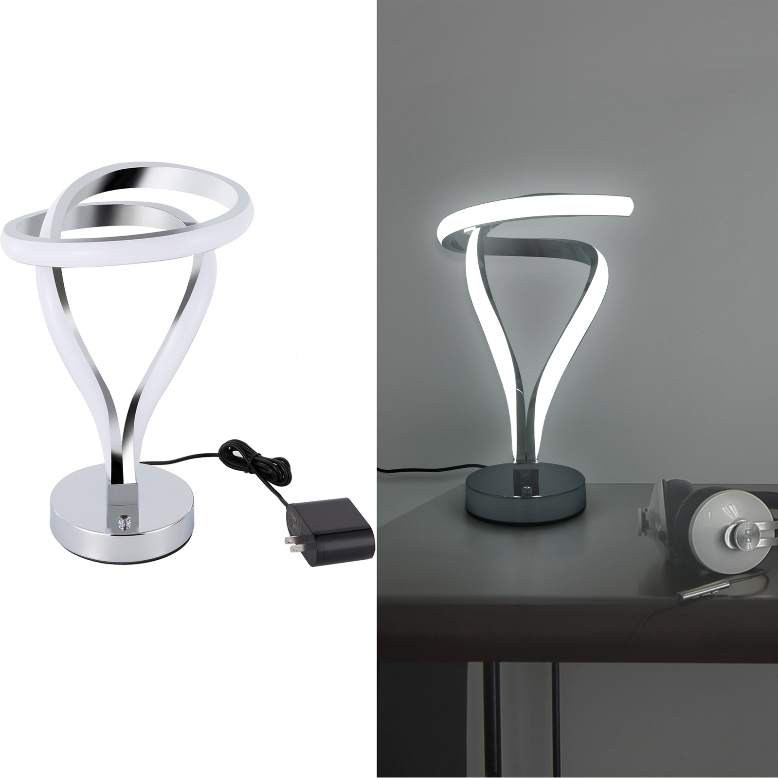 New Modern LED Spiral Table Lamp Bedside Desk Light Bedroom Decor Curved Light gallery