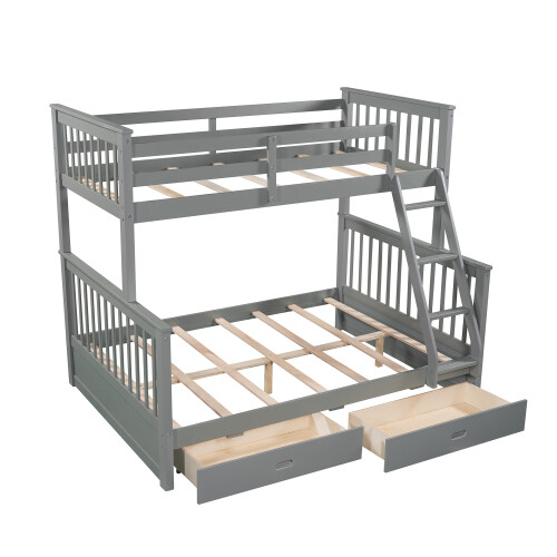 Twin Over Full Bunk Bed W/ Storage Drawers Wood Platform Beds Bedroom Furniture gallery
