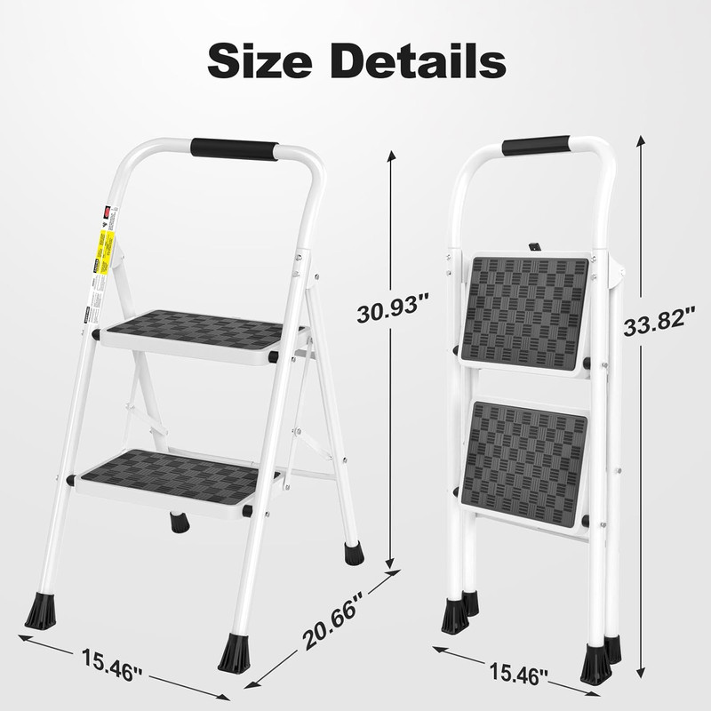 2 Step Ladder Folding Step Stool for Adults with Handle Anti-Slip Pedals 330lbs gallery