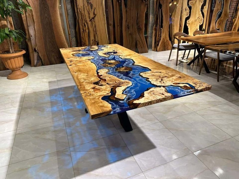 Live Edge Walnut Epoxy River Tabletop | Handmade Solid Wood | Blue Resin High gallery