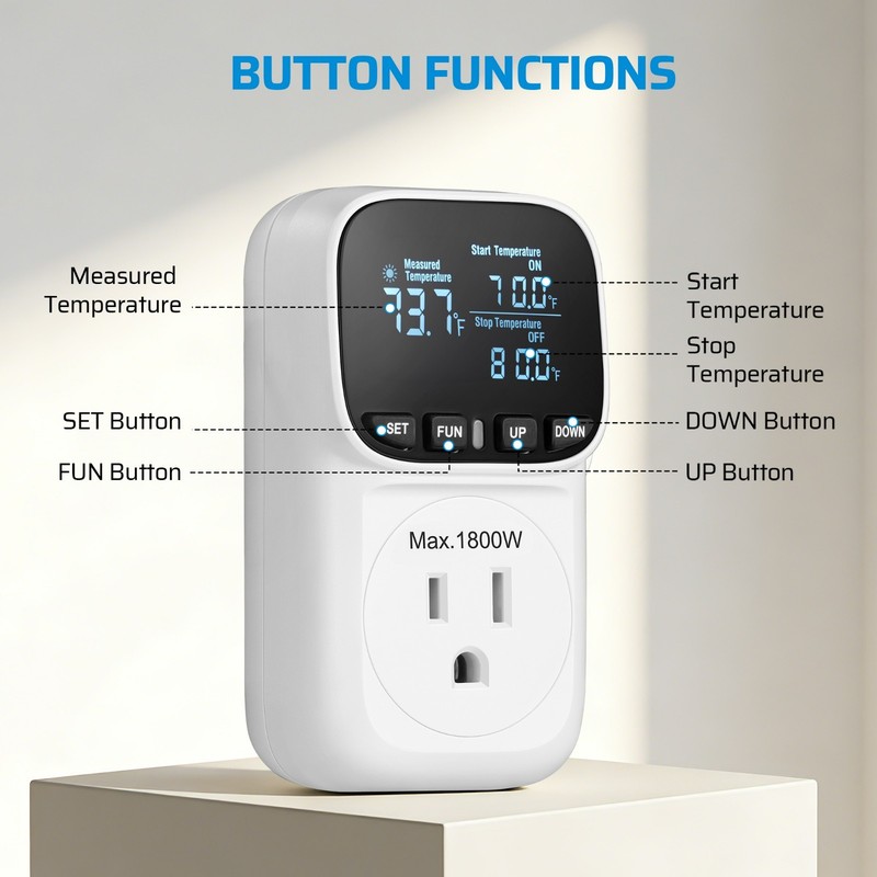 Digital Temperature Controller, Heavy Duty 15A/1800W Thermostat Outlet Plug, VA gallery