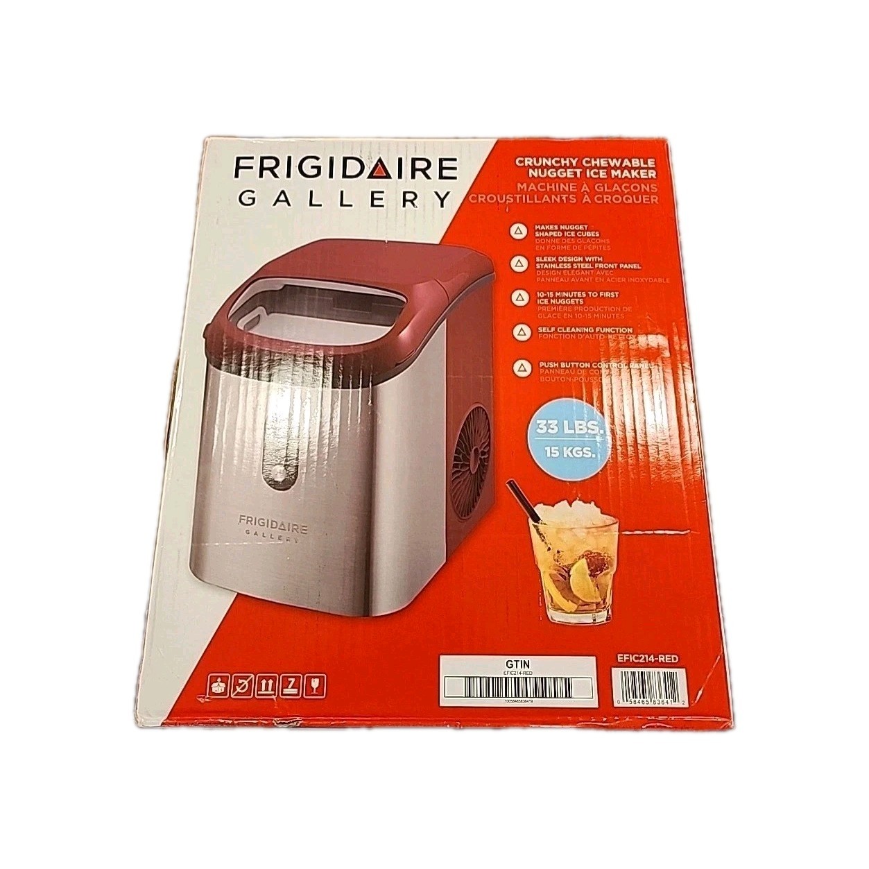 RED Frigidaire 33 lbs Capacity Nugget Ice Maker, Stainless Steel NEW EFIC214-RED gallery