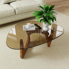 Unique Modern Coffee Table with Amber Glass Top – Irregular Accent Table