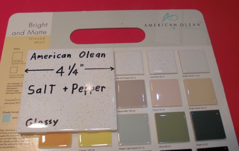 1 pc. Salt + Pepper Glossy Ceramic Tile by American Olean 4-1/4" New Stock, Mint gallery