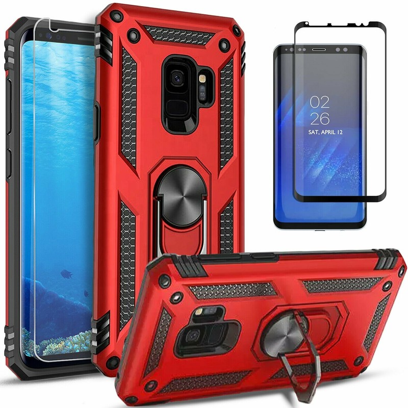 For Samsung Galaxy S9 / S9 Plus Phone Case Kickstand + Tempered Glass Protector gallery