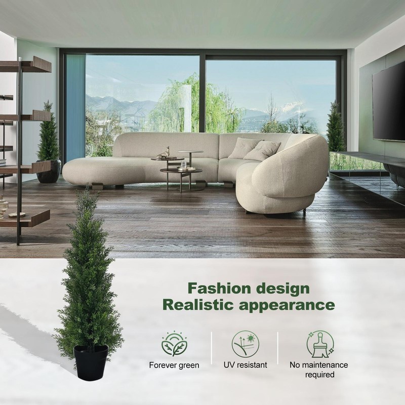 2pcs 3ft 4ft Artificial Cedar Topiary Tree Plant UV Home Decor Indoor Outdoor gallery