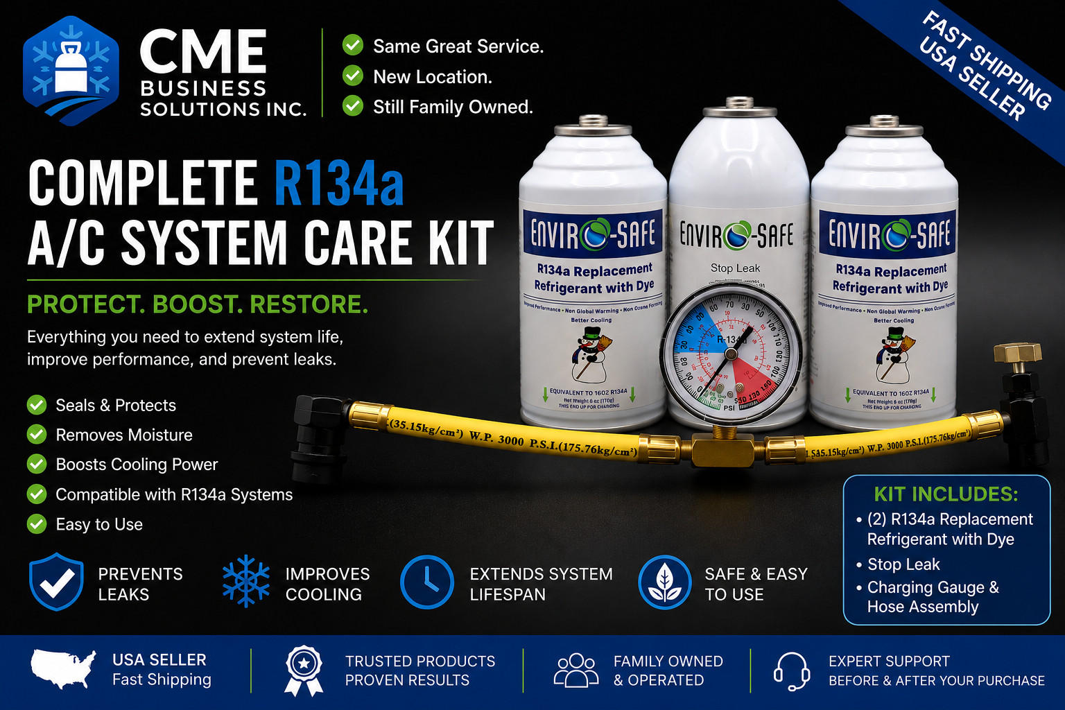 Enviro-Safe R134a Replacement Refrigerant w/Dye Stop Leak & Gauge gallery