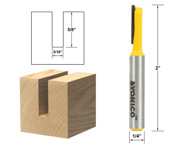 3/16" Diameter X 5/8" Height Straight Router Bit - 1/4" Shank - Yonico 14154q gallery
