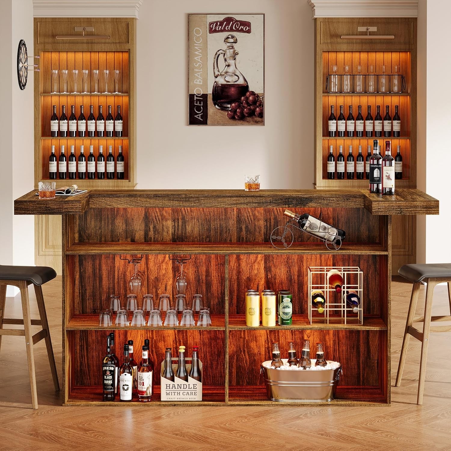 70.9-Inch Farmhouse Bar Table 4-Tier Large Wooden Home Bar Unit for Small Spaces gallery