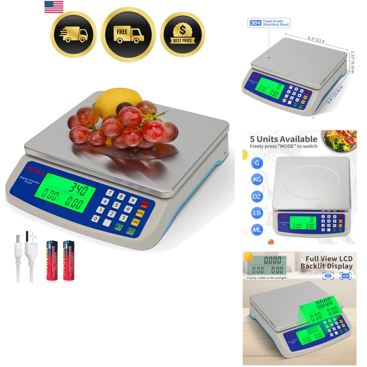 Large Digital Kitchen Scale 30KG Commercial Food Scale 66LB for Baking Bread ... gallery
