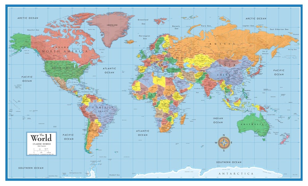 World Classic Elite Wall Map Mural Poster: Paper or Laminated