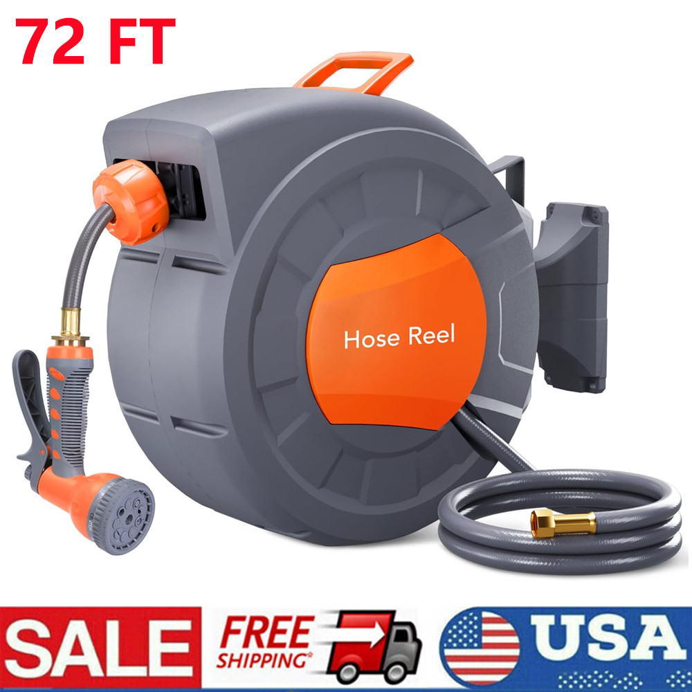 1/2 in x 72 ft Wall Mounted Retractable Water Hose Reel with 9 Sprayer Nozzle gallery