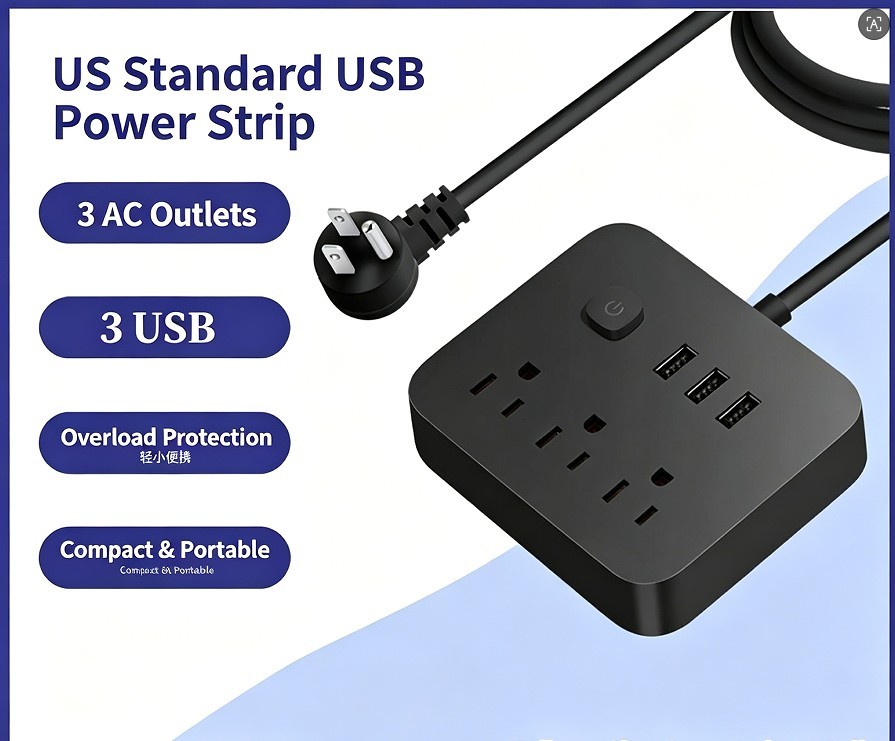 Wall Mountable USB Surge Protector Power Strip with 3 USB Ports & 3 Outlet Plugs gallery