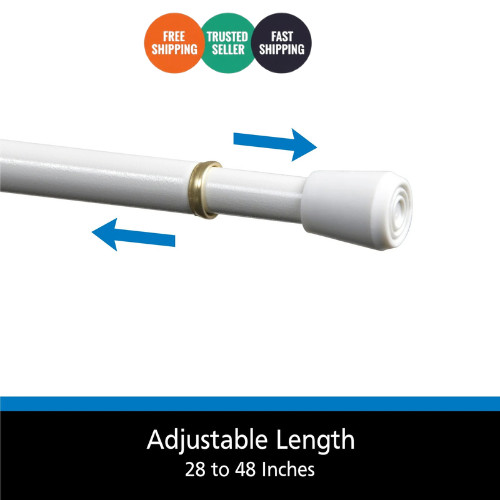 Mainstays Adjustable Spring Tension Curtain Rod 28-48 in White 7/16 Steel gallery