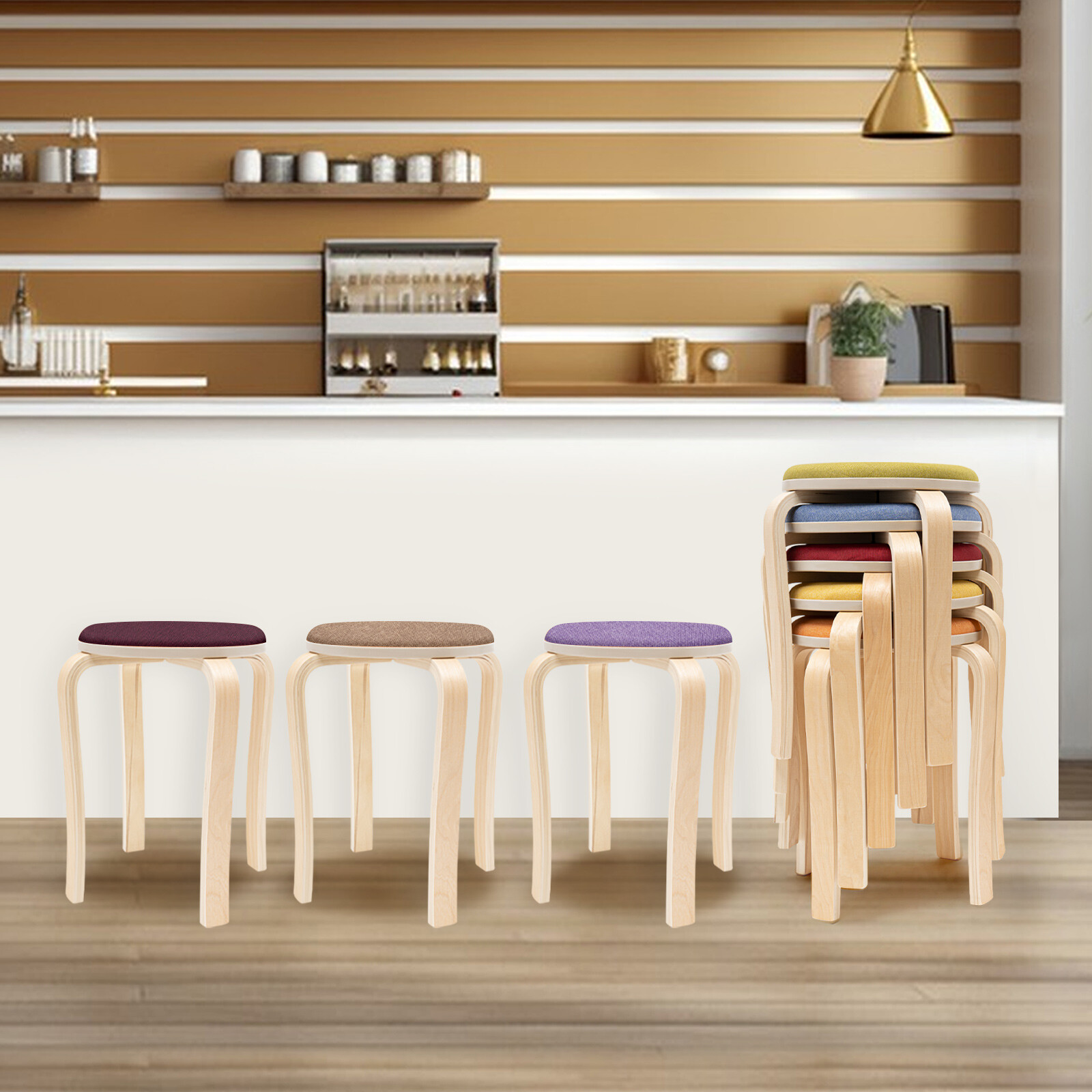 Colorful Stackable Round Stools, Set of 8 Stacking Wooden Stools 41.5*31*43cm gallery