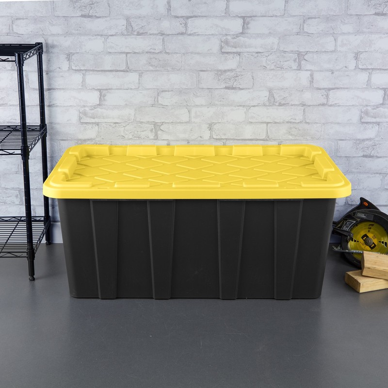 Sterilite 38 Gallon Industrial Stackable Storage Tote Lidded Containers, 4 Pack gallery
