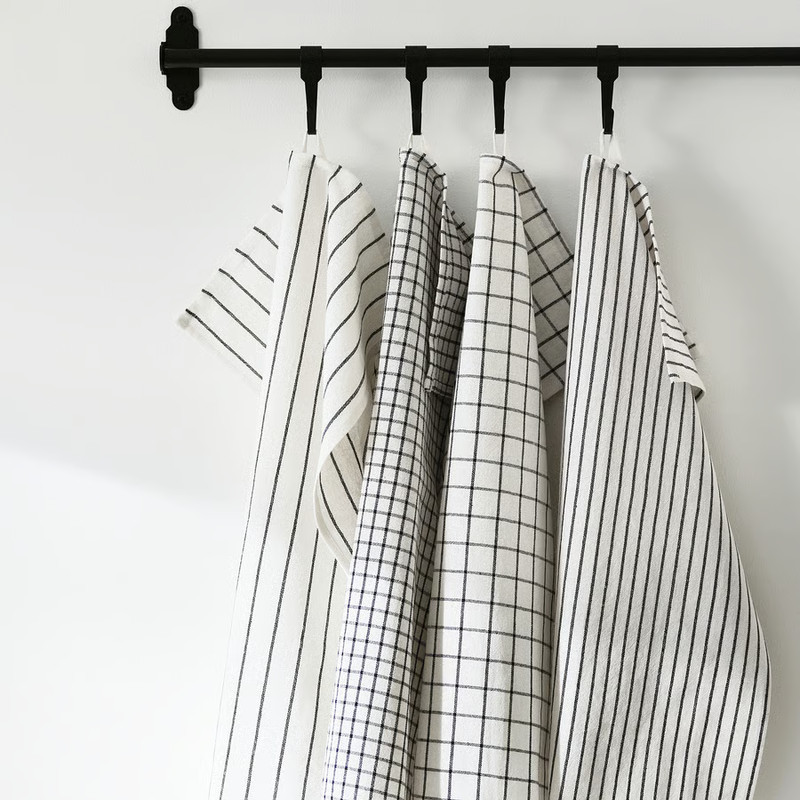 IKEA RINNIG Dish towel, white/dark gray/patterned, 18x24 " 100 % Cotton Set of 4 gallery