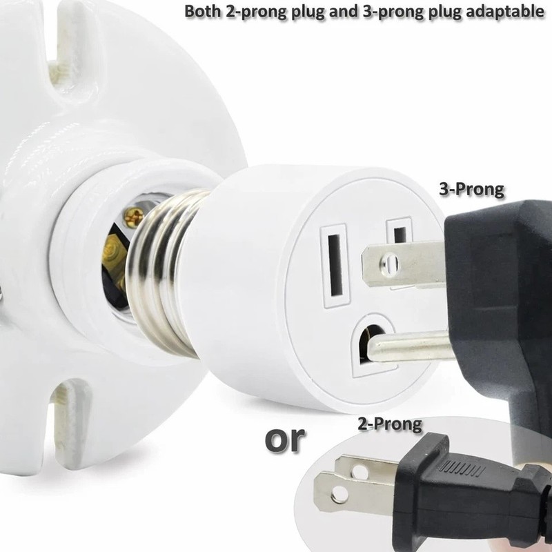 E26/E27 Light Socket to Plug Adapter 2/3 Prong Light Bulb Outlet Adapter 1 Pcs gallery