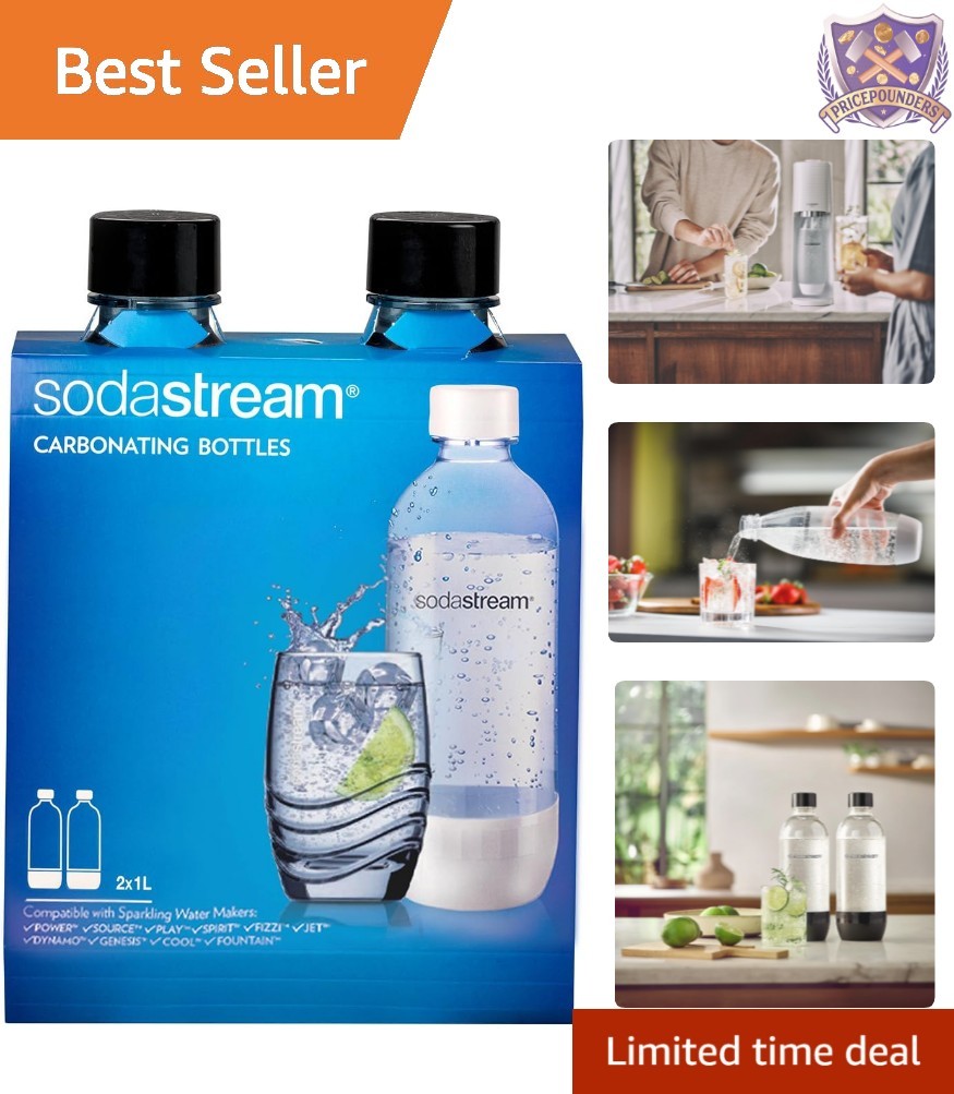 2 Pack Reusable Plastic Carbonating Bottles 1L Black Eco-Friendly BPA-Free gallery