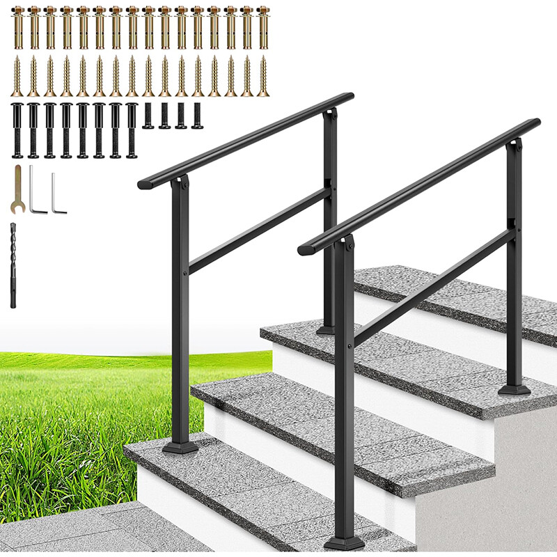 2-Pack 3 Step Hand Rails for Outdoor Steps Wrought Iron Railing for Porch Deck gallery