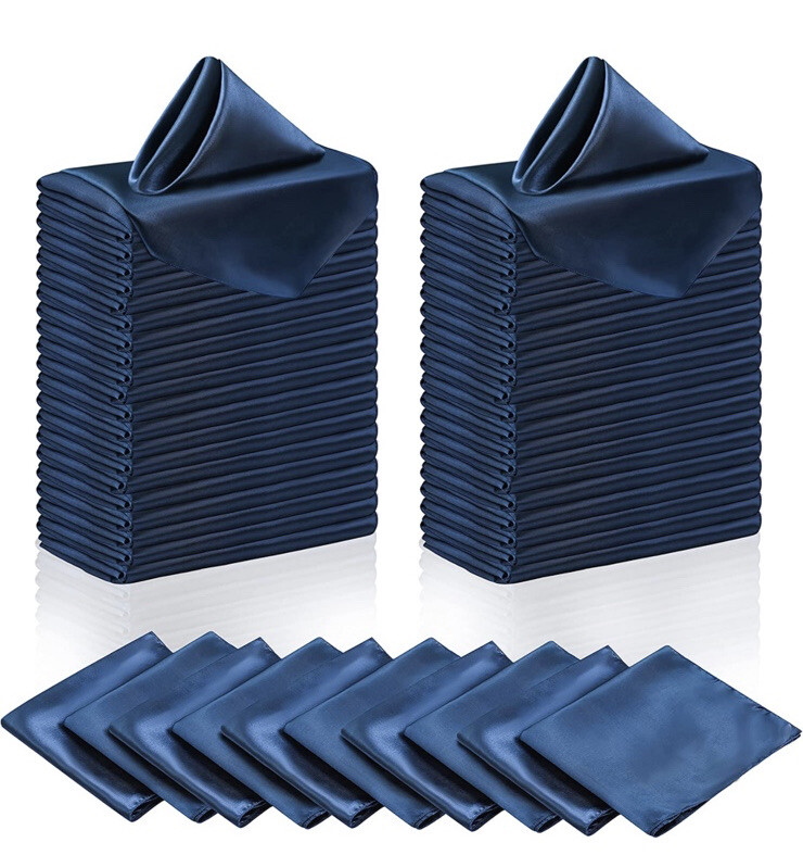 Cloth Dinner Table Silk Blue Napkin Linens - 20 Inches Square Shiny Satin Party gallery