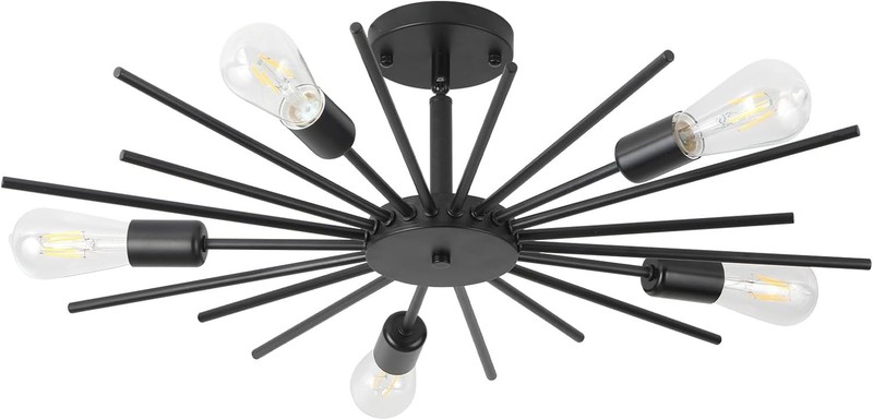 Black Semi Flush Mount Ceiling Light, 27.5 Inch 5-Light Large Sputnik Flush M... gallery