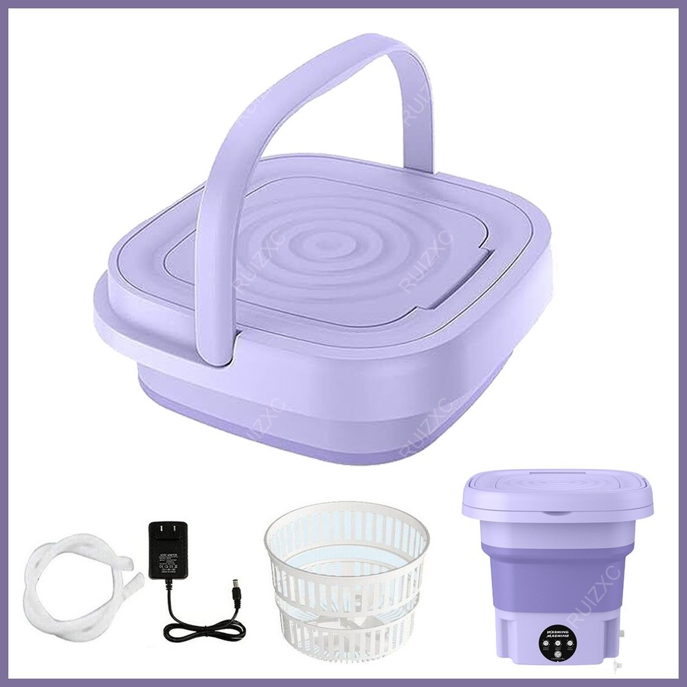 Portable Washing Machine-Mini Foldable Washer w/ Drainage Basket to Dry Travel