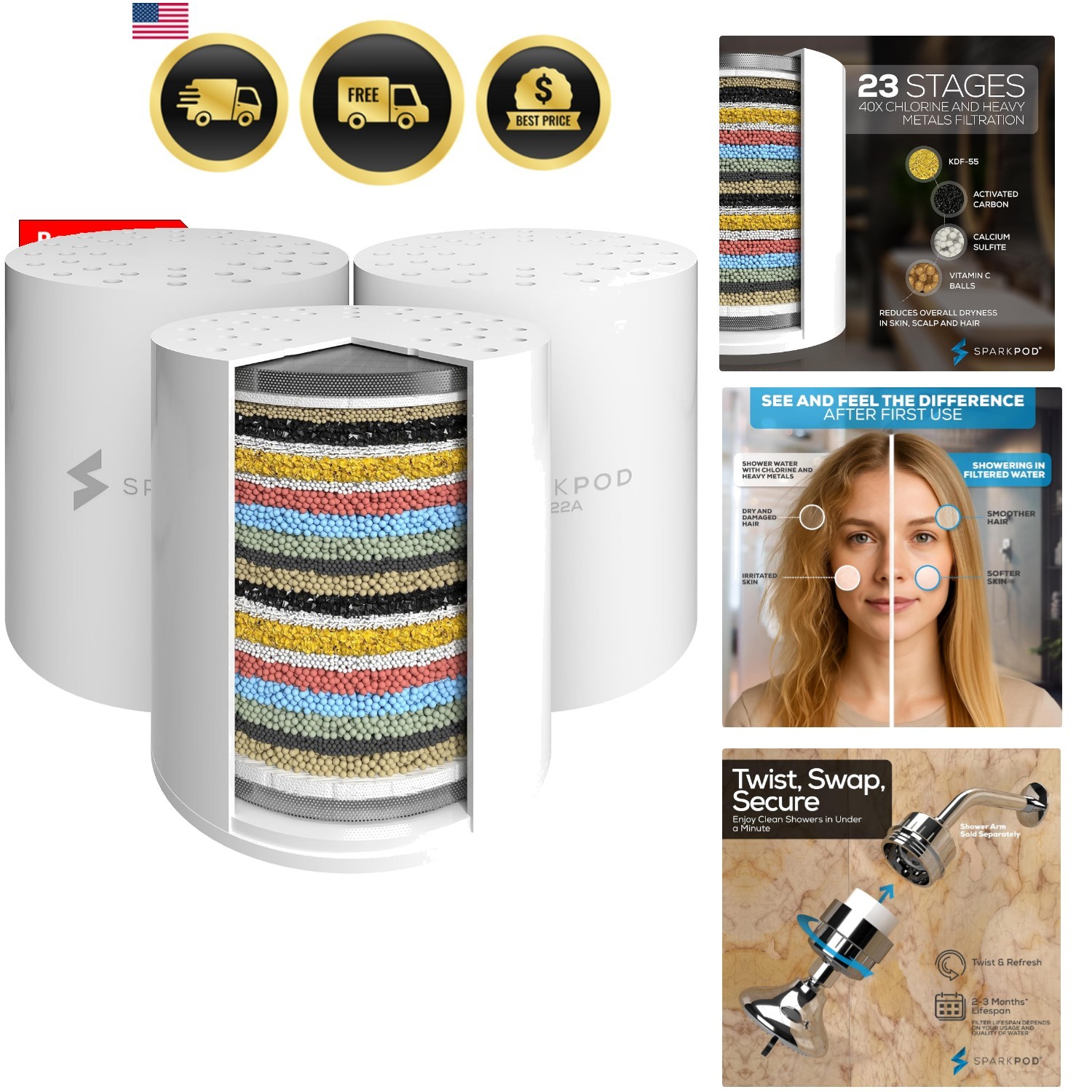 High Output Shower Filter Cartridge- Suitable for People with Sensitive and D... gallery