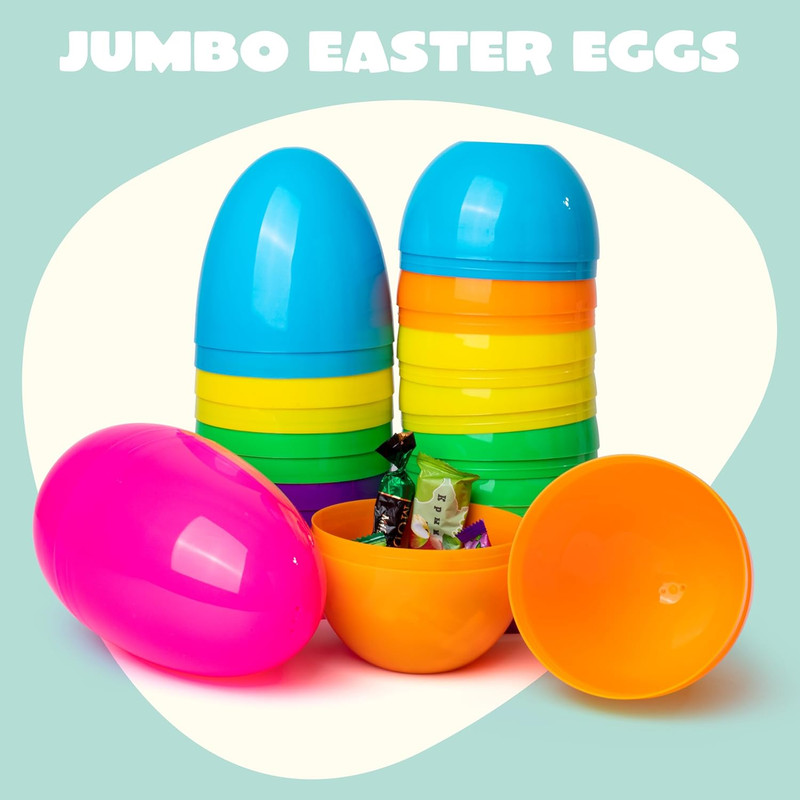 12pcs 7in Jumbo Plastic Easter Eggs Bright Solid Colors Basket Stuffers Toy Gift gallery