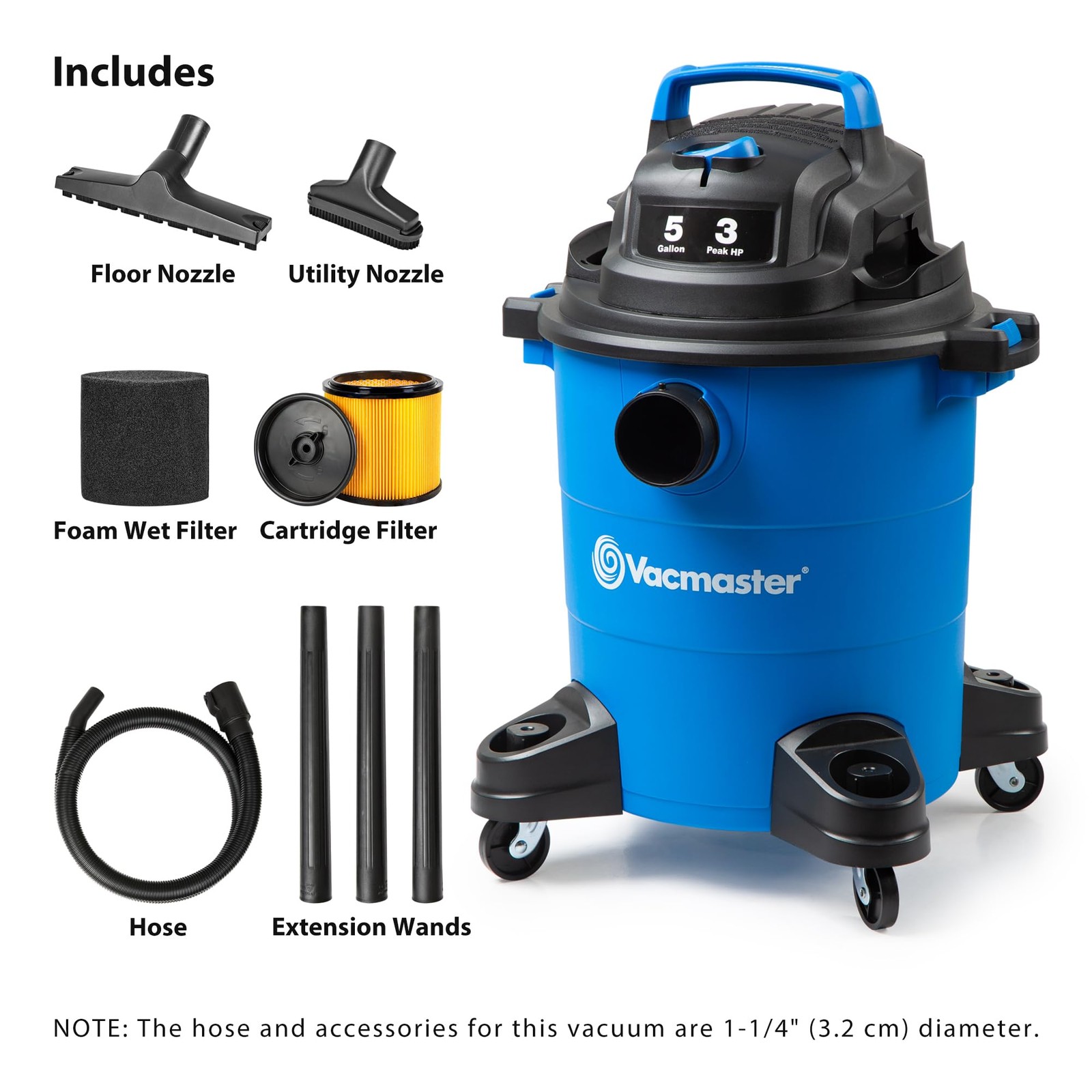 Clean Wet and Dry Messes Fast - Vacmaster 5 Gallon 3 Peak HP Vacuum gallery