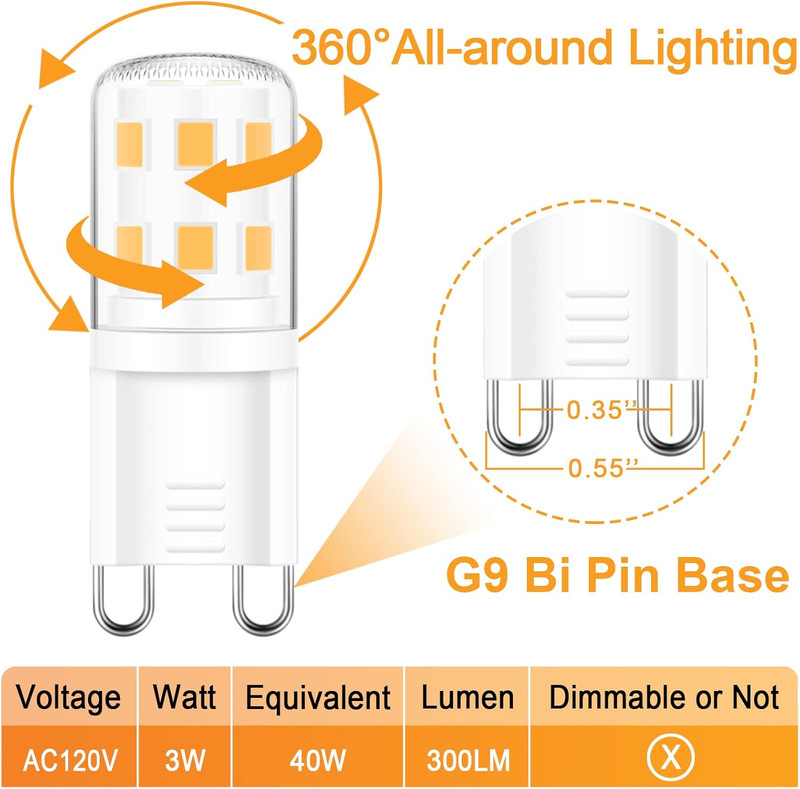 4 Pack G9 LED Bulb, 40 Watt Halogen Replacement, Warm White 2700K, Non-Dimmable gallery