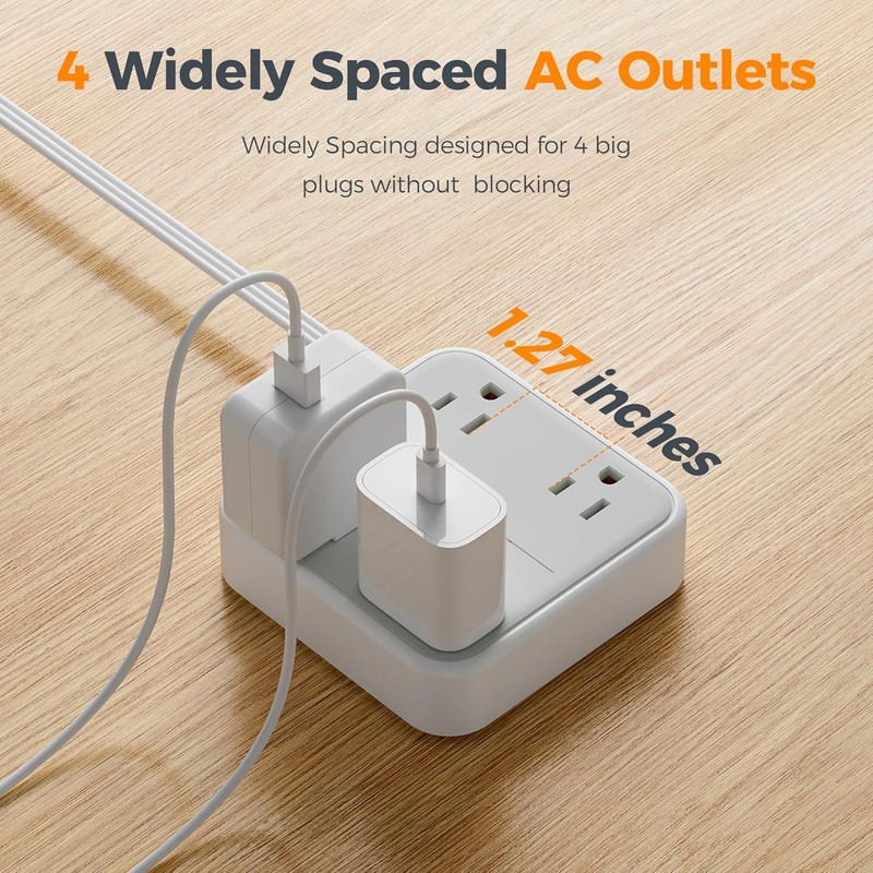 TESSAN Small Flat Plug Power Strip with 3 USB (1 USB C) and 3 AC Surge Protector gallery