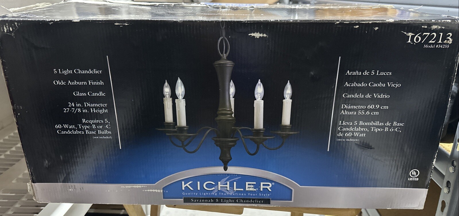 New In Open Box Kichler 5 Light Chandelier Olde Auburn Finish 24” W X 21 7/8 H gallery