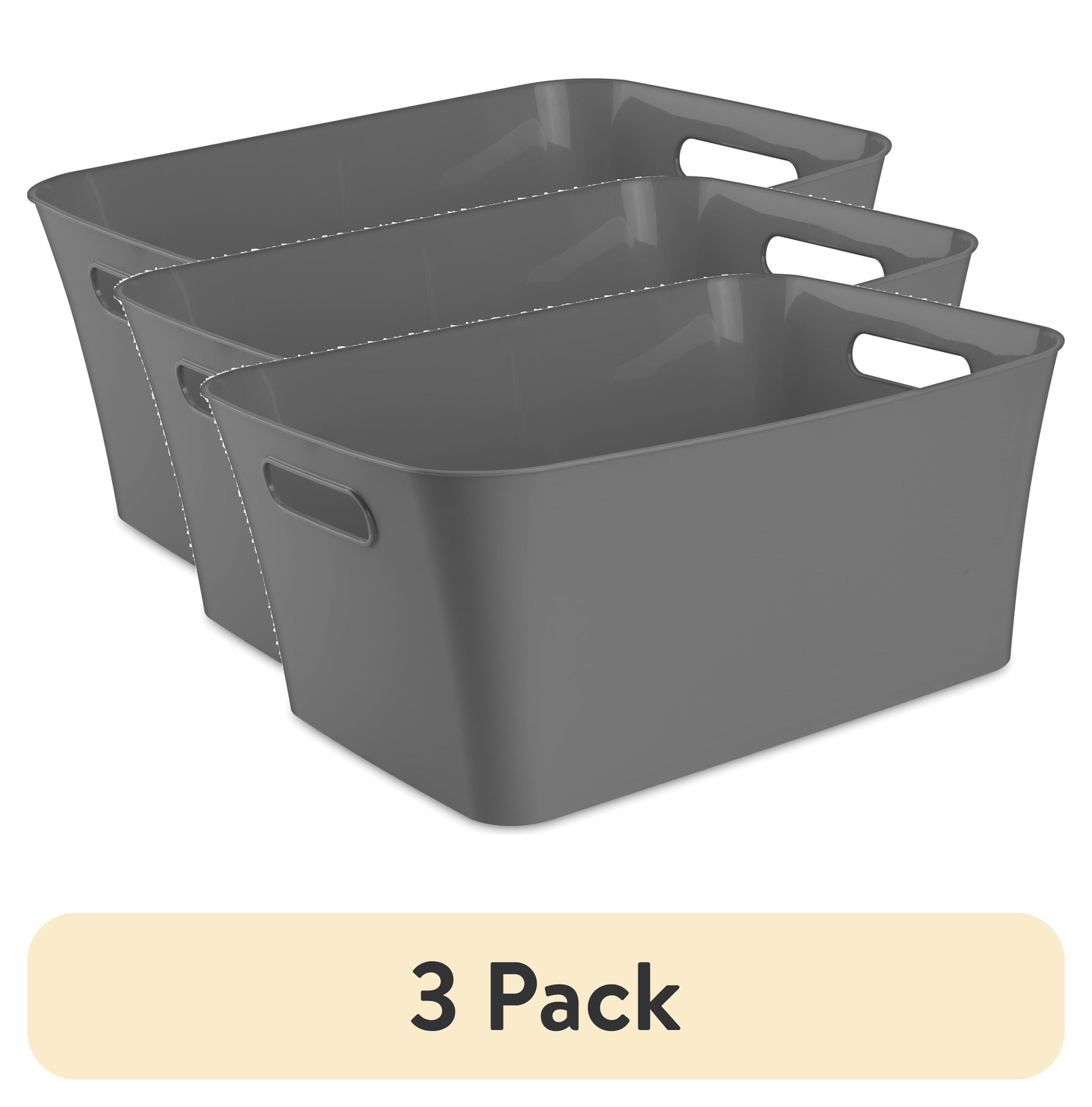(3 pack) Large Plastic Storage Bin, Gray gallery