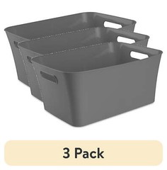 (3 pack) Large Plastic Storage Bin, Gray