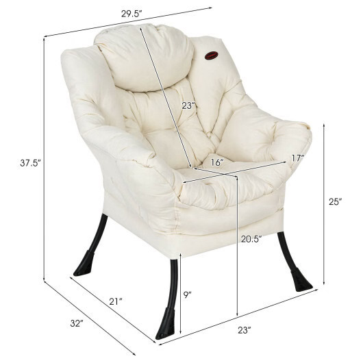 Modern Polyester Fabric Lazy Chair with Steel Frame and Side Pocket-Beige - Colo gallery