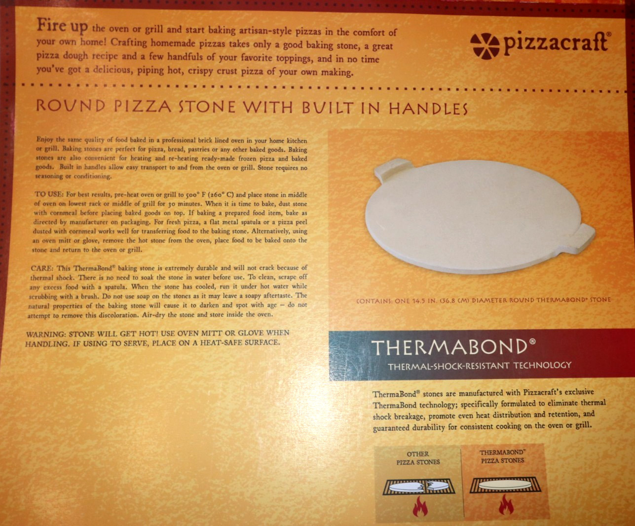 PIZZACRAFT 14.5" Round ThermaBond™ Pizza Stone w/Handles - Oven/Grill - PC0104 gallery