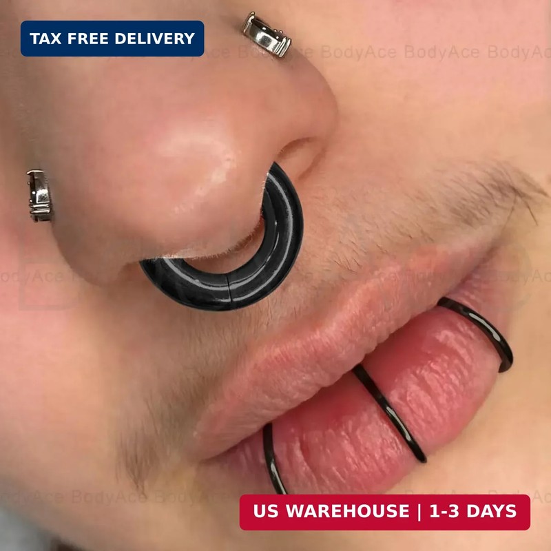 Black Hinged Segment Clicker PA Rings, 2G 4G 6G 8G 10G 12G Large Spring Action B gallery