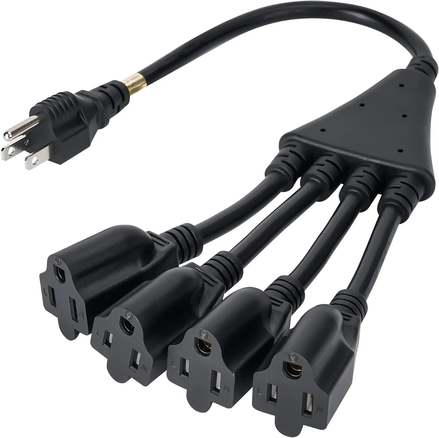 4 Way Power Cord Splitter Cable-3 Prong 1 to 4 Extension Cord-Outlet Saver- Male gallery