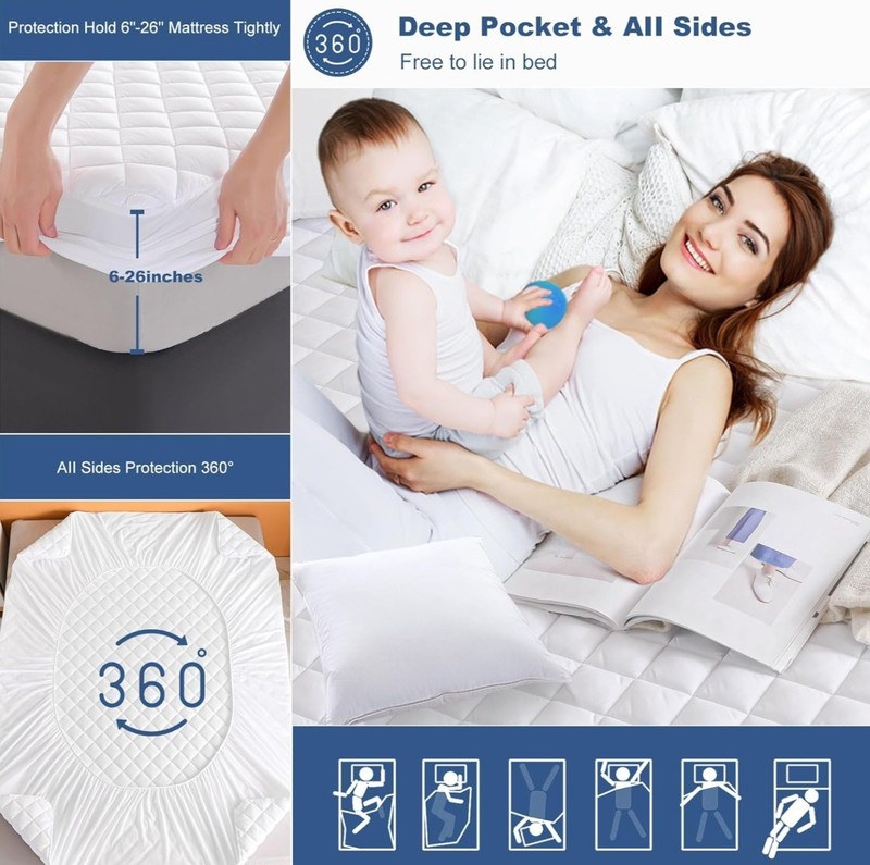 Waterproof Quilted Microfiber Mattress Pad TPU Backing Machine Washable White gallery