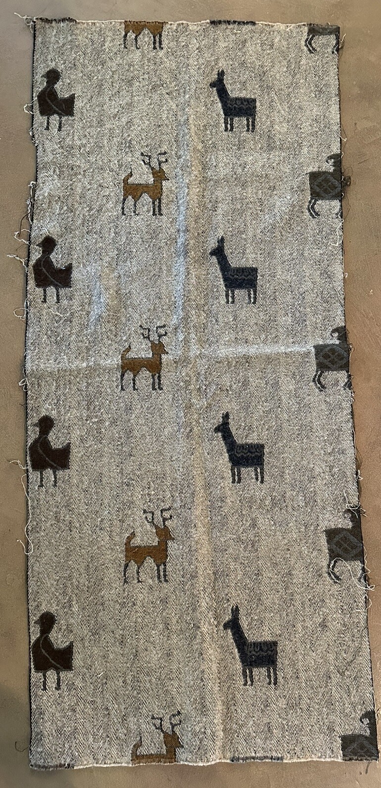 Folk Art Andean Peruvian-Style Brown Black Tan Runner Mantel Scarf Llama Deer gallery