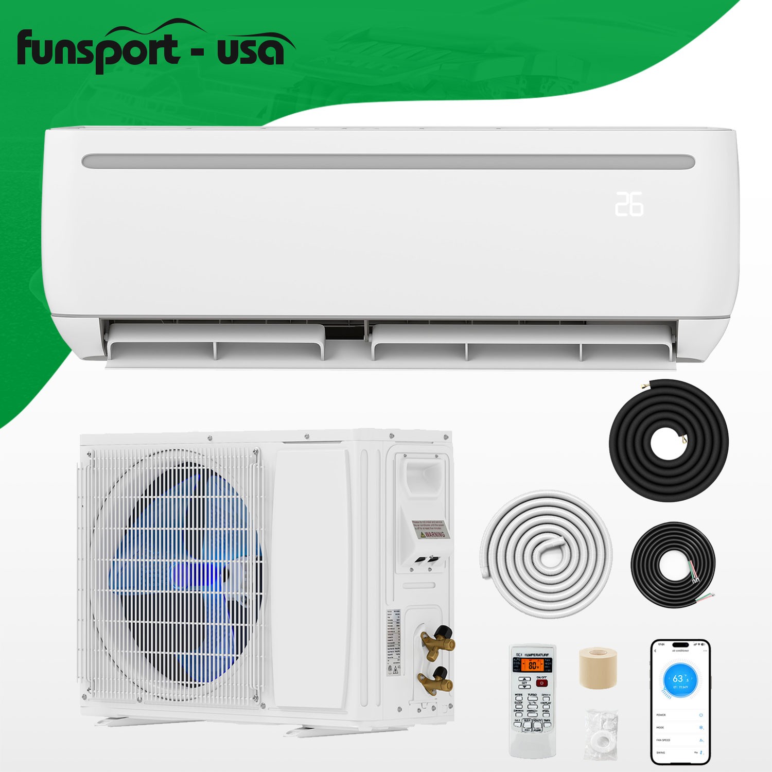 18,000 BTU Ductless Mini Split Heat Pump High Efficiency 19 SEER2 208-230V gallery