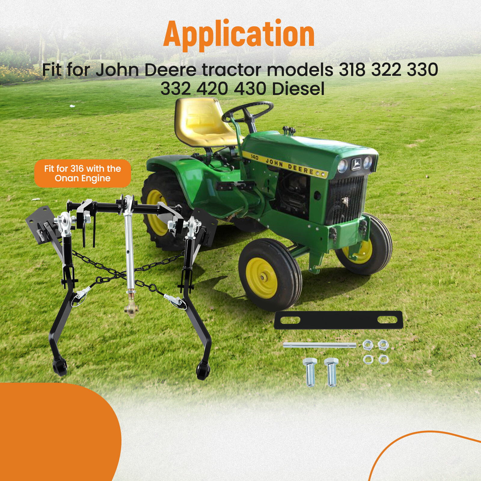 Three 3 Point Hitch Receiver Kit for John Deere Tractor 318 322 330 332 420 430 gallery