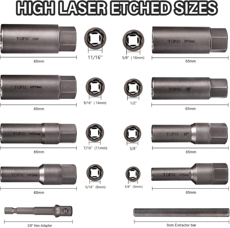 Stripped Bolt Extractor Impact Socket Set 10 PCS Damaged Bolt Remover Easy Out gallery