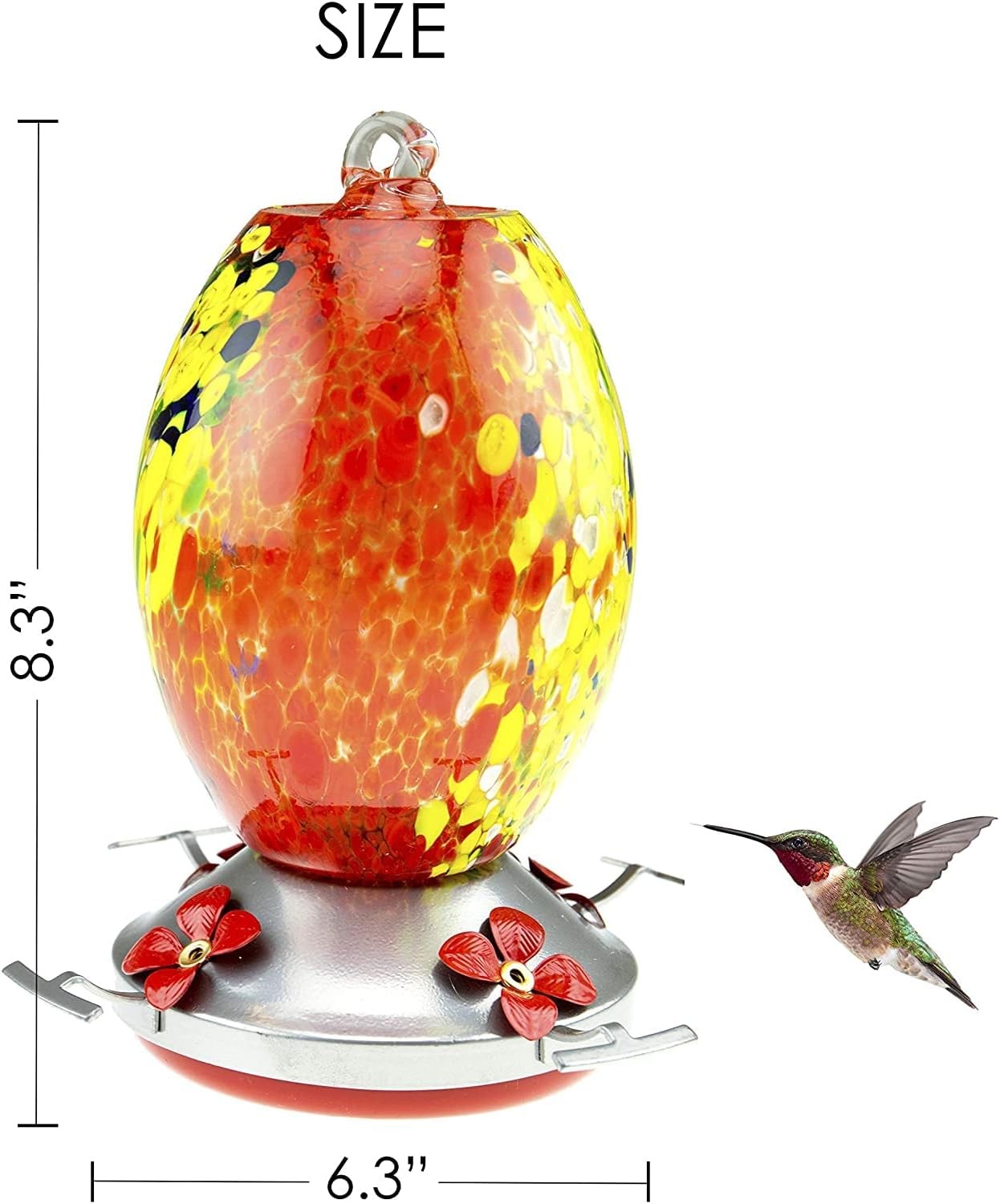 Hummingbird Feeder W/ Perch Hand Blown Flat Glass in Red 27 Fluid Ounces Humming gallery