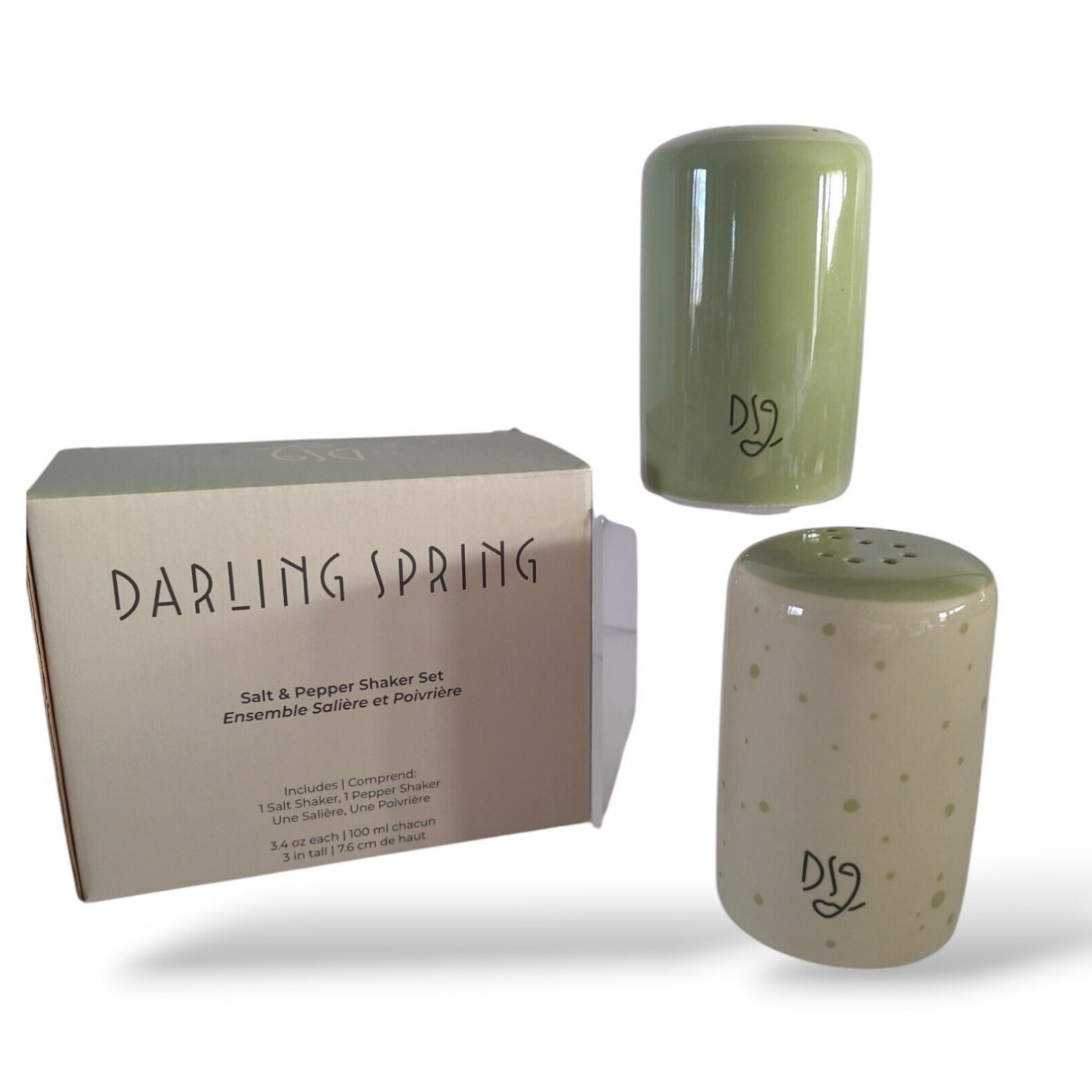 Darling Spring Salt Pepper Shaker Set NEW Farmhouse Ceramic Stoneware Green gallery