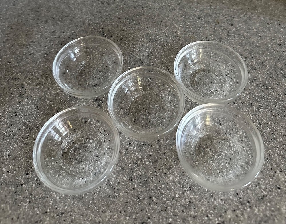 5 vintage DURALEX mini clear stackable bowls 2 1/4”, made in FRANCE, 15/16" high