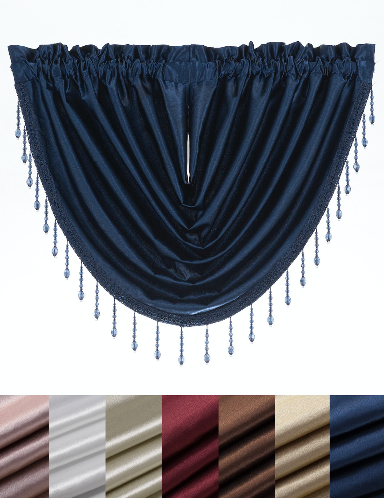 Regency Waterfall Crystal Beaded Rod Pocket Single Valance - Assorted Colors gallery