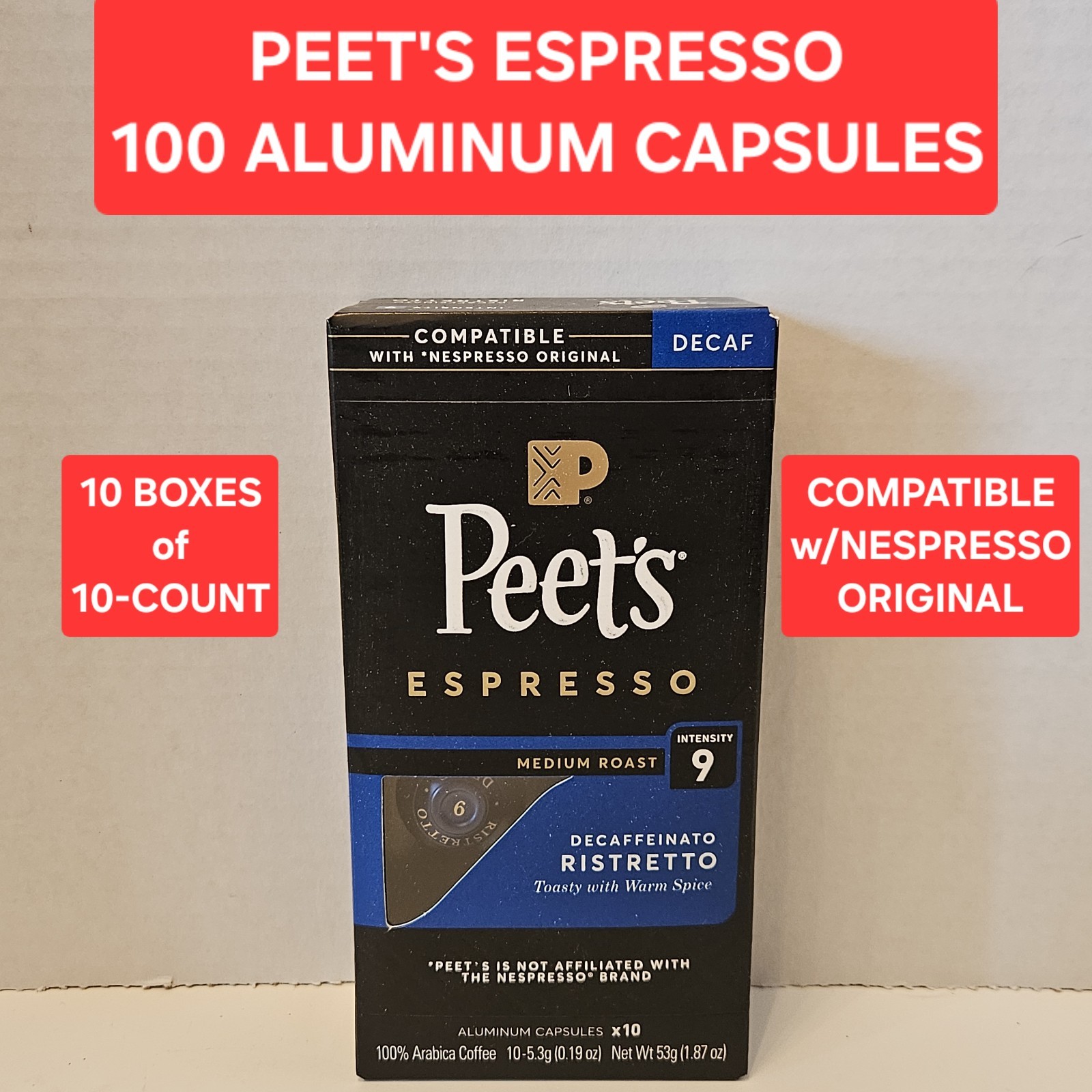 100ct. Peet's Coffee Espresso DECAF Ristretto Intensity 9 Capsules *SEE DETAILS* gallery